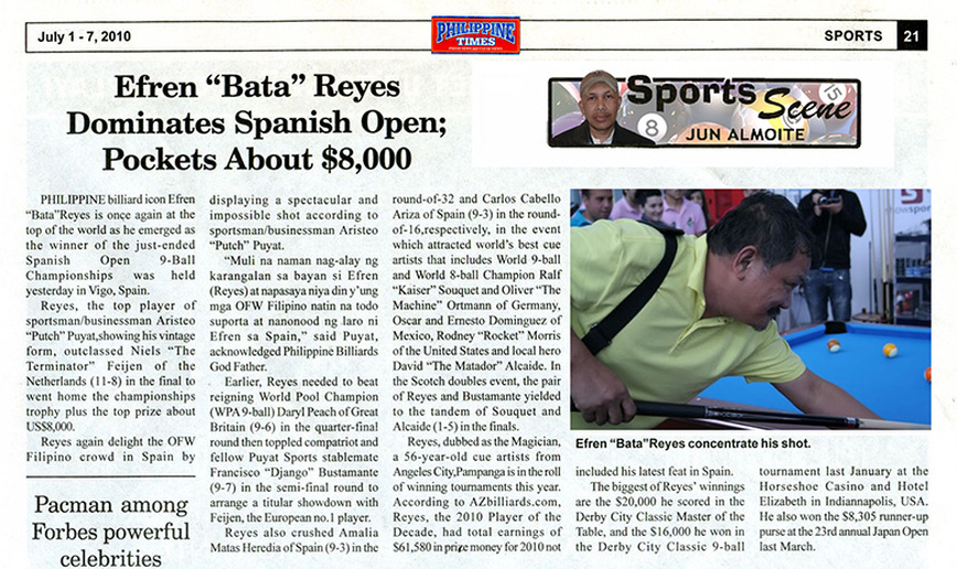 Efren Reyes dominates Spanish Open Efren Reyes dominates Spanish Open